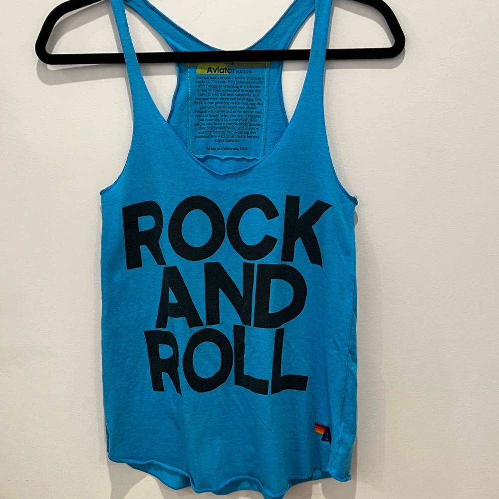 Aviator Nation Bright Blue Rock and Roll Tank Top